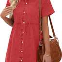 LookbookStore Women's Short Sleeve Button Down Flowy Tiered Babydoll Denim Dress (XX-Large)