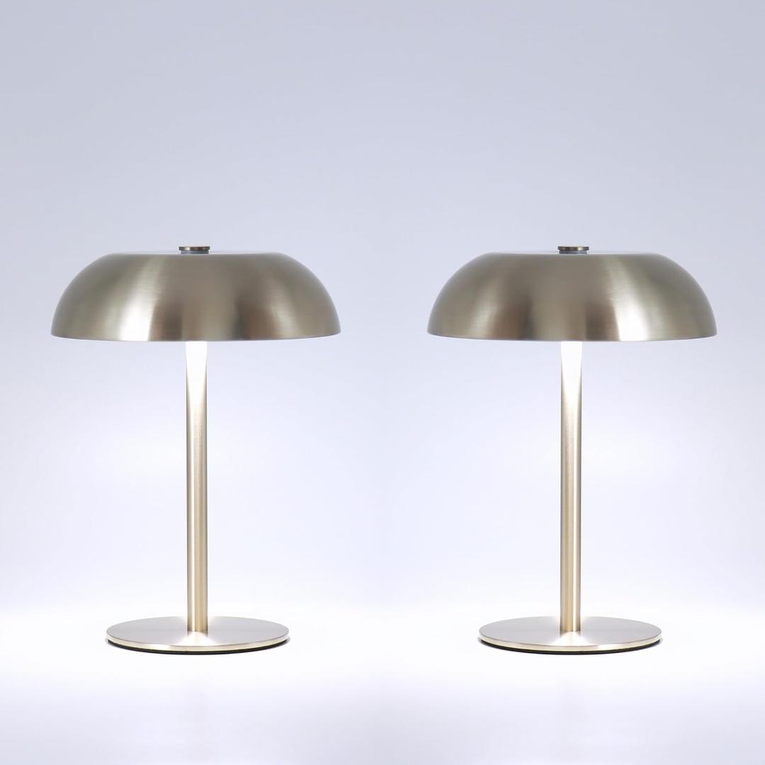 2 Pack Cordless Mushroom Table Lamp with 5200mAh Rechargeable Battery, Portable LED Night Light with Stepless Dimming, 3 Color Modes for Bedroom, Patio, Bar Decor and Coffee Shop Ambiance (Silver)