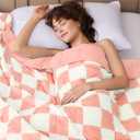 Pink Checkered Weighted Blanket for Adults 20lbs, 48"x72" Full Twin Size Cooling Plaid Heavy Throw Blanket for 130-220lbs, Microfiber Soft Thick Big Blankets Weighted Comforter Gift for Sleeping