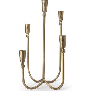 BANOMII Large Iron Candelabra Centerpieces for Tables, 17.7'' Tall Taper Candle Holders, Vintage Brass Gold Candlestick Holders, Antique Fireplace Mantel Decorations for Living Room, 5 Arms