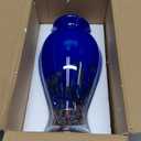 11.8" Tall Blown Blue Glass Vase, Colorful Opaque Glass Vase, Unique Design Wide Mouth Art Decoration for Home, Living Room, Dining Table, Pampas Grass Decor (Blue)