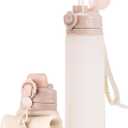 TakeToday Collapsible Water Bottles 21oz (600mL), Foldable Platinum Silicone Travel Water Bottle with Straw & Carry Strap, Leak-Resistant Screw Lid, Wide Mouth, BPA-Free for Hiking, Camping, Travel, Desert Sand
