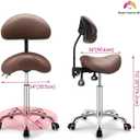 Kaleurrier Saddle Stool Rolling Swivel Height Adjustable with Wheels,Heavy Duty Anti-Fatigue Ergonomic Saddle Chair for Hair Beauty Salon Lab Dental Massage Office Home Kitchen (with Back, Coffee), 52 cm x 52 cm x 86 cm