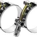 2 Pack 2.25" T-Bolt Hose Clamps, 304 Stainless Steel Turbo Intake Clamp, Working Range 2.48"-2.80"(63mm-71mm) for 2.25" I.D. Hose with 5mm Wall Thickness