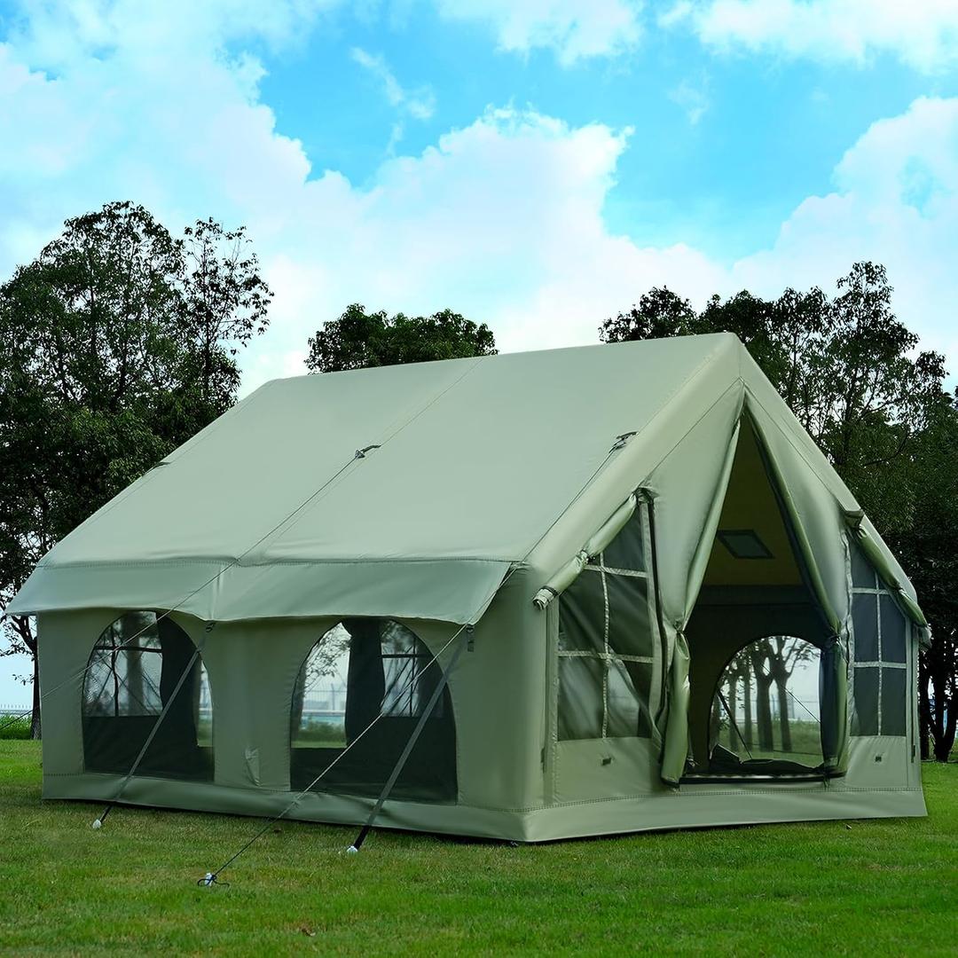 KNUO Inflatable Camping Tent, Large Blow-Up Air Tent, No Assembly Needed Luxury Glamping House, Oxford Fabric, 10x10ft