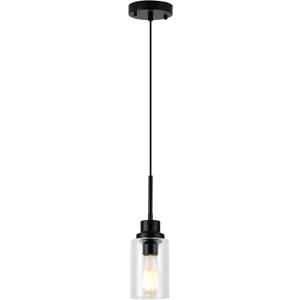Island Lights for Kitchen,Modern Black Farmhouse Clear Glass Cylinder Pendant Light Fixture,Mini Pendant Lighting for Kitchen Island