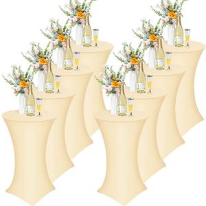 Tegeme 8 Packs 32 x 43 Inch Cocktail Spandex Table Covers Highboy Top Round Cocktail Tablecloth Stretch Square Fitted Tablecloth for Table Wedding Pub Bar Banquet Party(Champagne)
