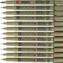 Sakura Pigma Micron pens 12 Fineliner Drawing Set (05 Assorted Color with Black Brush, 08, 01 & 05)
