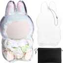 2 x Protective Case for LABUBU, Case Cover for 17cm Doll, Plastic Clear Cover for Have a Seat Plush Toy with Key Chain and Flannel Bag, Plastic Clear Display Box(No Doll, 15cm)