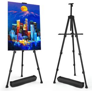 Art Painting Display Easel Stands - Portable Adjustable Aluminum Metal Tripod Artist Easels with Bags, Height from 17" to 66", Extra Sturdy for Table-Top/Floor Painting, Drawing, and Displaying, Black