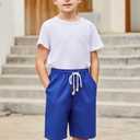 Arshiner Boys Cotton Linen Shorts Summer Beach Shorts Elastic Waist Drawstring Short with Pockets Size 6-18 Navy Blue (Blue)