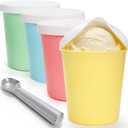 4 Pack Ice Cream Containers, 1 Quart Reusable Freezer Storage Tubs with Silicone Lids Spoon, Ice Cream Pint BPA-Free Yogurt Containers for Homemade Sorbet, Dishwasher Safe