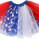 4th of July Star Tutu for Girls Red White Blue Star Dress, Independence Day American Flag Tutu Skirt Outfit USA Party Decor (One Size)