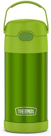 THERMOS FUNTAINER Water Bottle with Straw - 12 Ounce - Kids Stainless Steel Vacuum Insulated Water Bottle with Lid, Lime, 3 Piece