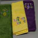 FuWeave 3 Pack Mardi Gras Hand Towels 13.4 x 29.2 Inch Cotton Embroidered Wine Mardi Gras Fleur De LYS Bathroom Towel Absorbent Decorative for Hand Drying Cleaning Gift