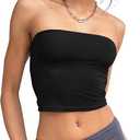 Womens Tube Tops Strapless Crop Tops Basic Backless Sleeveless Bandeau Going Out Cute 2025 Summer Outfits, Size S
