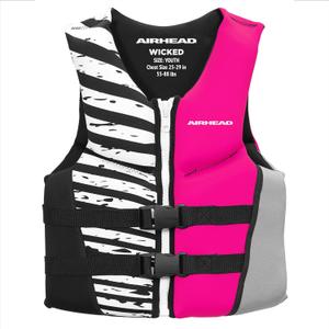 Airhead WICKED Kwik-Dry NeoLite Flex Life Jacket for Kids - USCG Approved Life Vest, Watersports Vest for Boating, Tubing & Swimming, 50 - 90 Lbs, Hot Pink, Youth