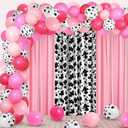 57 Pcs Western Cowgirl Party Decorations 2 Pink and 1 Cow Chiffon Backdrop Curtains 50 Cow Theme Balloons with Accessories for Farm Animal Cow Theme Birthday Party Photo Supplies