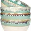 Bosmarlin Ceramic Soup Bowl Set of 4, 26 Oz, 6 Inch Stoneware Cereal Bowl for Oatmeal, Salad, Dishwasher and Microwave Safe, Reactive Glaze (Green, 6 in)