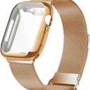 Geoumy Metal Magnetic Bands Compatible for Apple Watch Band 41mm with Case, Stainless Steel Milanese Mesh Loop Replacement Strap Compatible with iWatch Series 11-1 SE Women Men, Rose Gold