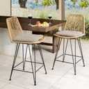 IDZO Rattan Counter Height Bar Stools, 36.5" Tall, 400lbs Capacity, Durable Steel Frame, Plush Cushions, Use for Outdoor & Indoor, Ideal for Kitchen Island & Bar, Stylish Bar Stools Set of 2