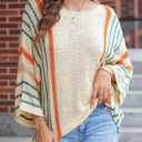 Dokotoo Womens 2026 Spring Summer Casual Crewneck 3/4 Sleeve Striped Lightweight Knit Trendy Boho Tops Pullover Sweaters (M)