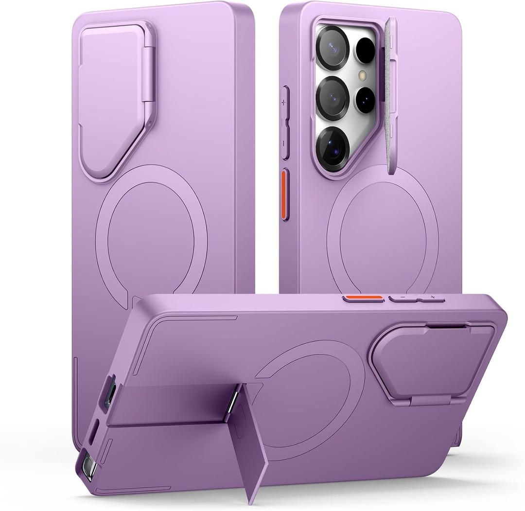 SURITCH for Samsung Galaxy S25 Ultra Phone Case, Magnetic Shockproof Bumper Case Slim Protective Cover with Camera Cover & Adjustable Metal Kickstand for Galaxy S25 Ultra (2025)-Taro Purple