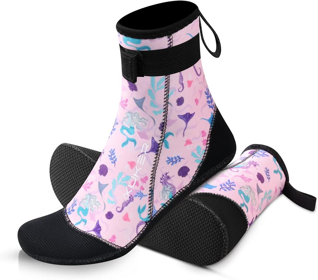 XUKER Neoprene Water Socks for Kids Toddlers 3mm Sand Proof Beach Volleyball Socks Diving Boots for Outdoor Water Sports (X-Small, Pink)