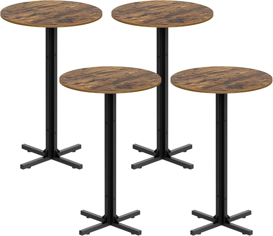 Round Bar Table Set of 4, Counter Height Pub Table, Bar Height Cocktail Table, Versatile Use, for Dining Room, Kitchen, Bar, Pub, Cafe, Rustic Brown and Black BT10L4BR