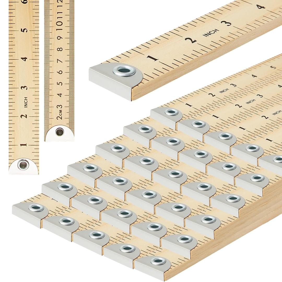 Hoteam 10 Pcs Heavy Duty Wooden Yardstick 36 Inches Natural Wood Yard Stick Ruler with Hang Hole Metal Tips 1/4-inch-thick Yardstick Ruler Metal Ends Meter Stick Clothing Measuring Home Office