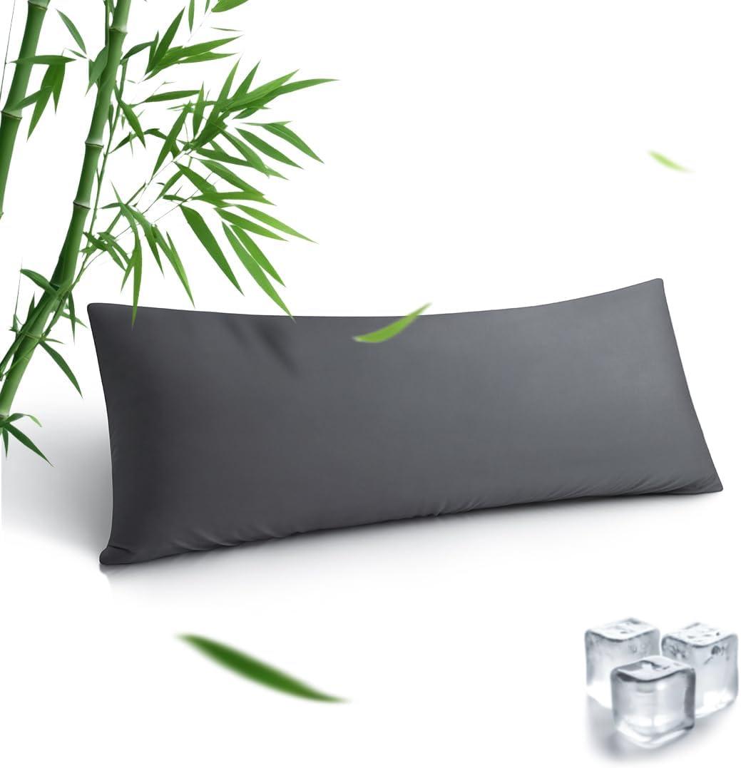 Body Pillowcase, Cooling Viscose from Bamboo Pillow Cover with Zipper Closure, Soft Moisture-Wicking for Hot Sleepers, Hair and Skin-Friendly, Gray, 1 Pack, Size: Body