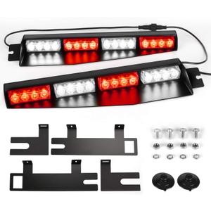ASPL 32LED Visor Lights 26 Flash Patterns Windshield Emergency Hazard Warning Strobe Beacon Split Mount Deck Dash Lamp With Extend Bracket (Red/White/Red/White)