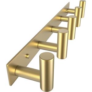 VAEHOLD Hat and Coat Wall Mount Rack - Hooks for Robes, Bags, Keys, and Towels - Bathroom Towel Hanger Organizer (Gold, T Shape 5 Hooks 1 Pack)