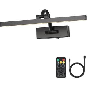Wireless Picture Lights for Wall Battery Operated Art Lighting for Paintings Rechargeable Gallery lights with Remote and Timer Cordless Painting Lights for Artwork, 16'' Inch 3CCT Dimmable, Black (15.75 inch)