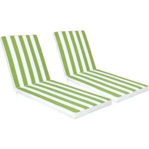 Set of 2 Chaise Lounge Cushions Outdoor, 3" Thick Lounge Chair Cushion Indoor Outdoor Furniture Cushion for Patio Pool (Green & White Stripe)
