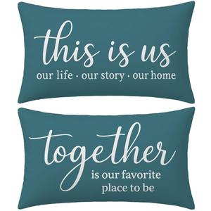 Decorative Pillow Covers 12x20 Inch Set of 2 Blue Teal, This is Us Together Lumbar Cushion Cases for Living Room Bedroom Sofa Couch Home Decor, Gifts for Housewarming Anniversary