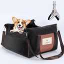 Dog Car Seat for Dogs - Waterproof Dog Booster Seat for Car with Storage Pockets, Clip-On Safety Leash and Soft Plush Cushion, Pet Travel Carrier Bed with Durable Belts up to 25 lbs (Brown, Medium)