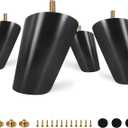 FoDau770 Black Rubber Wood Furniture Legs 3 Inches, Slant Tapered Wood Feet Mid Century Sofa Legs Set of 4, 5/16" UNC Furniture Feet Replacement Parts for Cabinet Couch Dresser Chair Ottoman Table