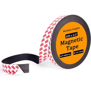Magnetic Tape Strip Roll with 3M Adhesive Backing,(0.5in Wide x20ft Long) Flexible Sticky Magnet Tape Strips for Kitchen, Garage Whiteboards Fridge DIY Organization
