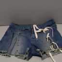 HTD Women's Denim Shorts Front Straps Casual Jean Shorts with Frayed Raw Hem (Blue) XL