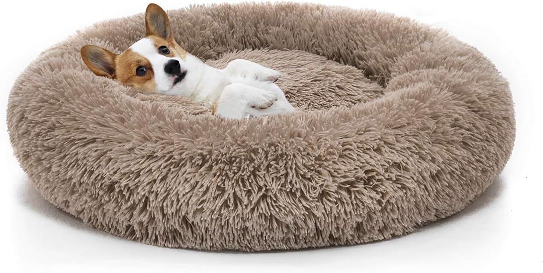 MIXJOY Orthopedic Dog Bed Comfortable Donut Cuddler Round Ultra Soft Washable Cat Cushion Bed (20''/23''/30'') (23'', Brown) (23.0"L x 23.0"W x 7.0"Th)