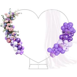 Metal Balloon Arch Kit, Love Balloon Column Arch Frame, Wedding Heart Arch Stand Supplies for Wedding, Bridal, Valentine's Day, Engagement and Birthday Party(White), 6.7 Ft white Heart Shape