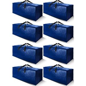 Cosy Family 8 Pack Heavy Duty Extra Large Moving Bags with Backpack Straps - Strong Handles & Zippers, Storage Totes For Space Saving, Fold Flat, Alternative to Moving Box (40 gal, Blue)