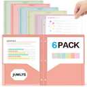 Jumlys 6 Pack 2 Pocket Folders with Clear Front Pocket and 3 Holes, Pastel Folders with Pockets for 3 Ring Binder, Heavy Duty Plastic Folders for Letter Size Paper, Ideal School and Office Supplies