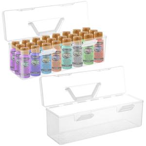 AIHSUMC 2 Pcs Paint Storage Boxes for Apple Barrel Acrylic, Plastic Art Supply Box Portable Craft Organizer With Handle, 30 Bottles Capacity Clear Organizer for 2 fl. oz Paints