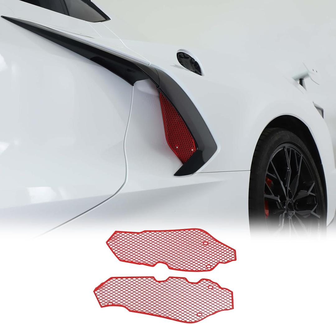 Side Intake Grill Guards Mesh Compatible with Chevrolet Corvette C8 2020-2026, Stainless Steel Side Radiator Guards Grille Vents Insert Mesh Accessories 2Pcs (Red)