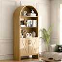 Topcomfy Arched Storage Bookshelf, The Original 4-Tier Bookcase with Doors, 60" Mini Farmhouse Display Bookcase Cabinet, Modern Wooden Storage for Home Office Living Room Library, Oak