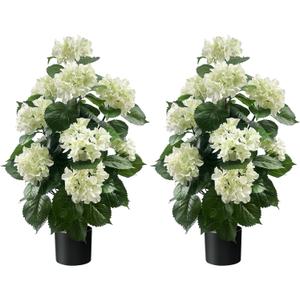 3FT Artificial Hydrangea Tree, White Hydrangea Artificial Flowers for Indoor Outdoor Decoration, UV Resistant Faux Hydrangea Flowers for Front Porch Patio Garden Home Decor, 2 Pack White