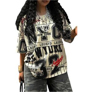 BEAUDRM Women's Letter Print T Shirt Graphic Crew Neck Short Sleeve Casual Tee Top Streetwear (Black, S)