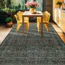 Dining Room Rugs for Under Table - 7x9 Washable Dark Green Oriental Area Rug for Living Room, Non-Slip Floor Carpet for Bedroom Under Bed - Vintage Design & Stain Resistance